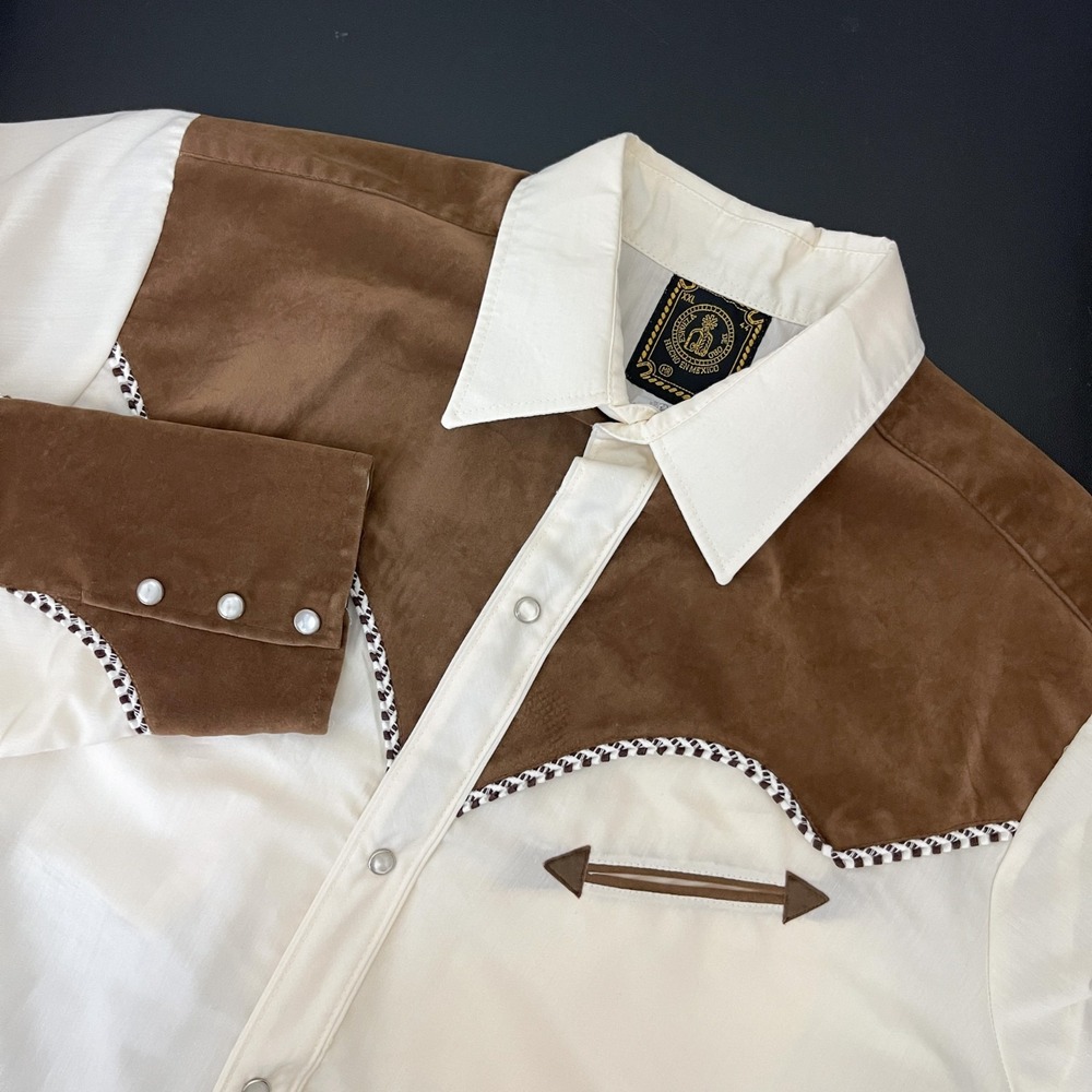 Espuela De Oro Western Shirt Mens XXL Brown Pearl Snap Faux Suede Cowboy Rodeo